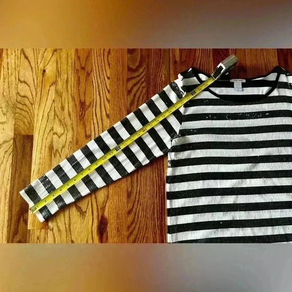 Joan Vass White with Black Sequin Striped Shirt SZ. 3/XL - Picture 7 of 8